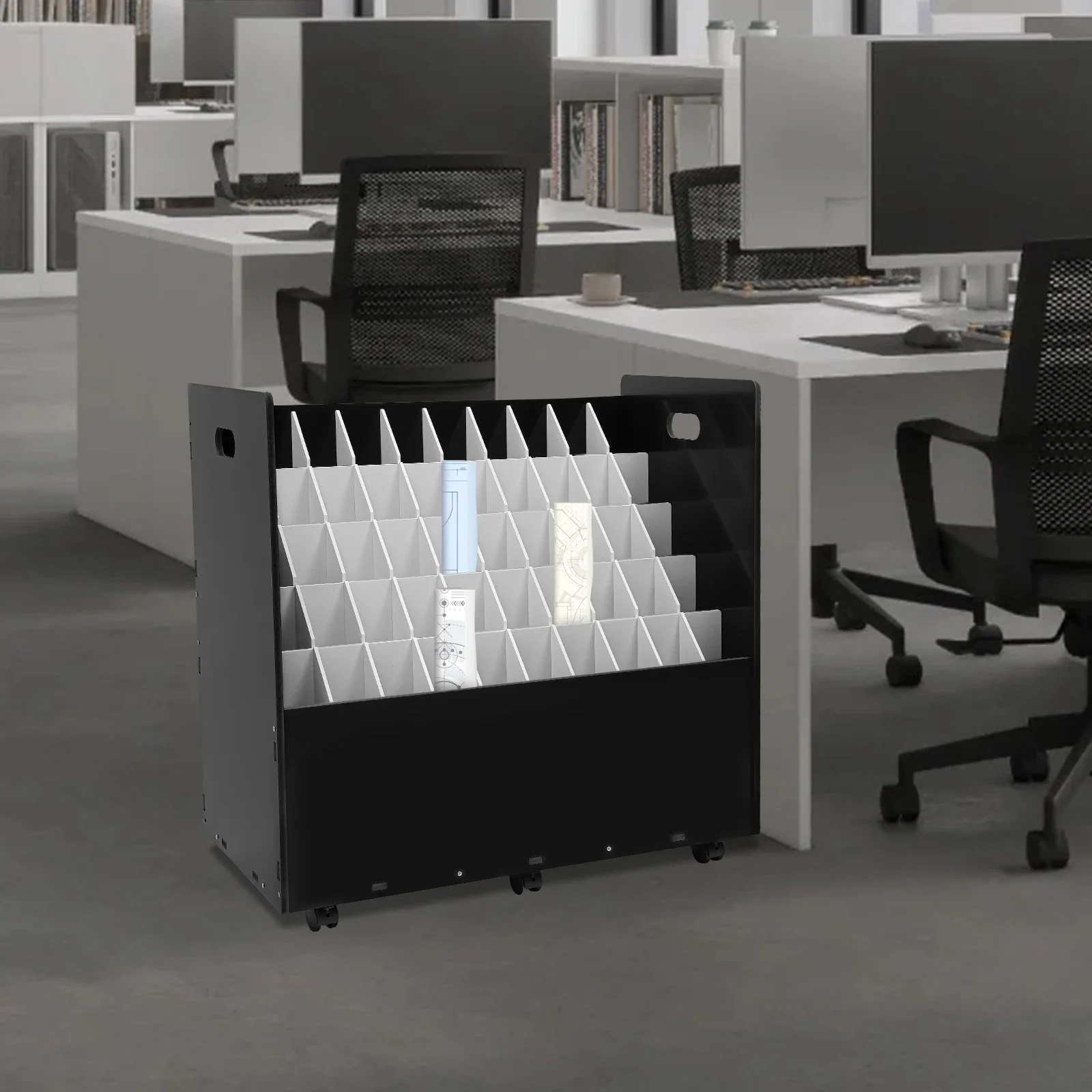 

50-слотовая полка для хранения рисунков/покументов с колесиками для офисной школы, хранения канцелярских товаров, папок, личных товаров