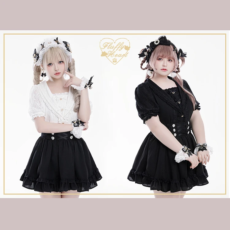 Sweet And Cute Lace Bow Kawaii Clothes Japanese Style Girl's Lace Sailor Collar Short Sleeved Shirt Black White Color For Ladies