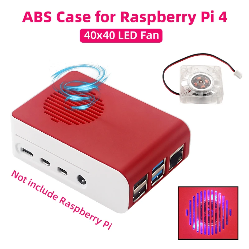 Raspberry Pi 4 ABS чехол красно-белый пластиковый корпус с поддержкой 40x40, охлаждающий вентилятор с голубым цветом для Pi 4