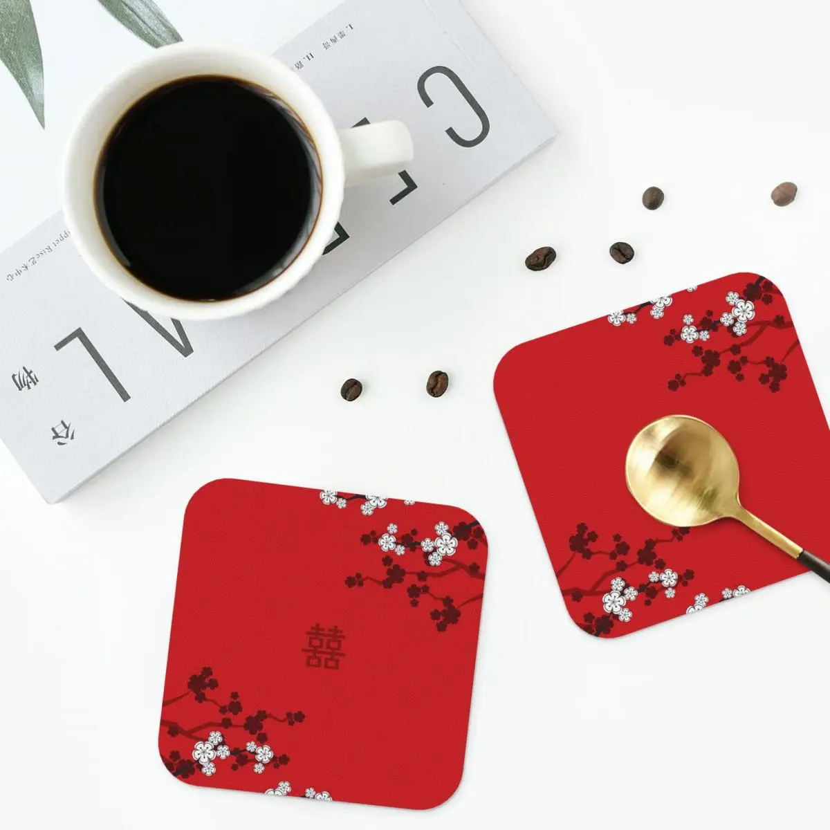 Double Happiness Japanese Sakura Fatfatin Coasters Table Decoration And Accessories Mat For Kitchen Placemats Napkins Coffee Mat