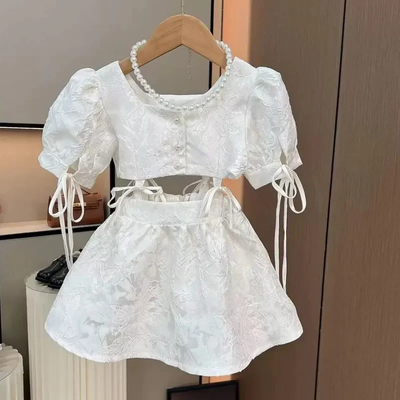 Fashion Baby Girl Princess Tie Dress Puff Sleeve Infant Toddle Child Square Collar Vestido Summer Casual Child Clothing 18M-12Y