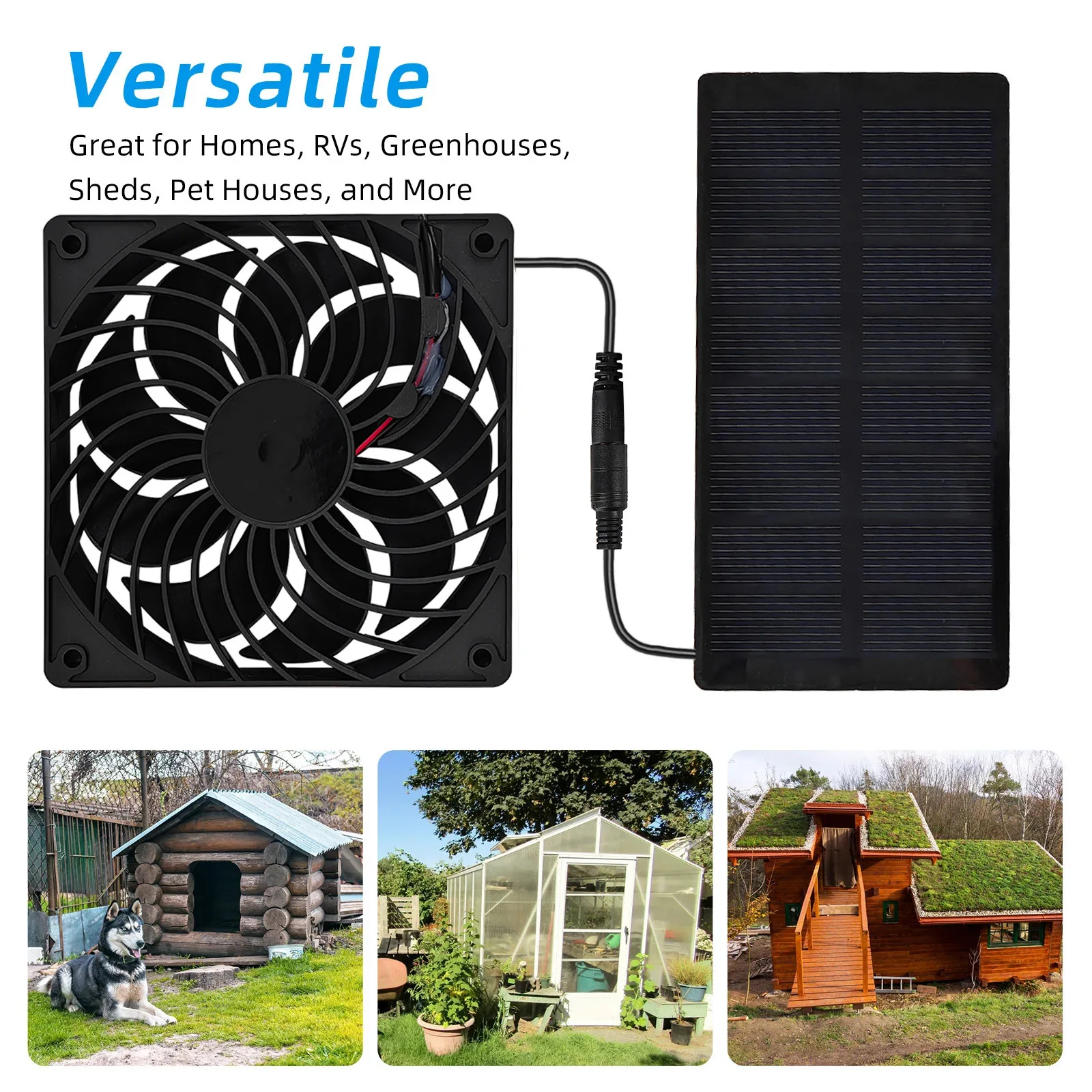 Solar Powered Fan Exhaust Fan Waterproof Exhaust Air Extractor Suitable for Camping Greenhouse Kitchen Animal House RV