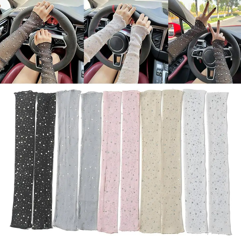 Transparent Shiny Drive Radfahren Arm Abdeckung Outdoor Sonnenschutz Oversleeve Glitter Mesh Lange Handschuhe Pailletten Kristall Arm Ärmel