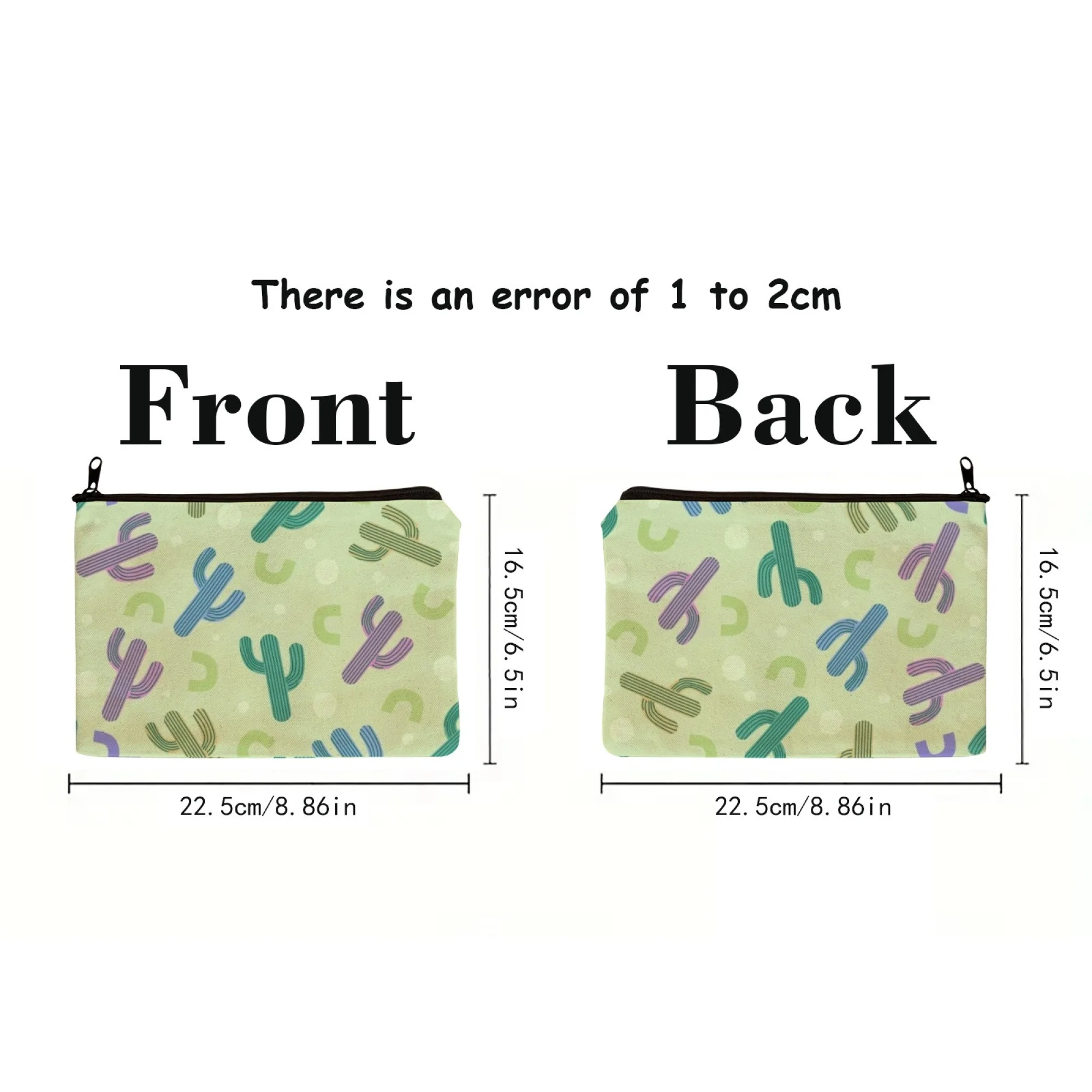 Cute Cartoon Bohemia Cactus-Print Canvas Cosmetic Pouch Patterned Succulents with Accents Tropical Zippered Makeup Storage