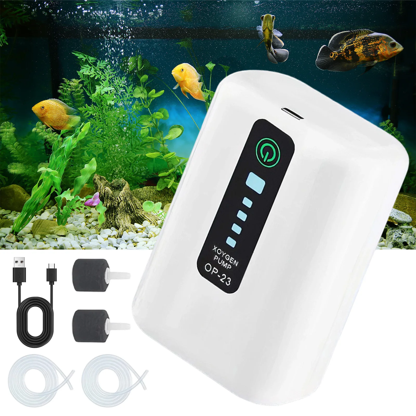 Dual-Port Ultra-Leise Aquarium-Luftpumpe, Mini Tragbarer Sauerstoff-Aerator, Energiesparendes Leises Sauerstoffversorgungsgerät, Stabiler Notfall-Sauerstoffspender für Aquarien im Innenbereich,