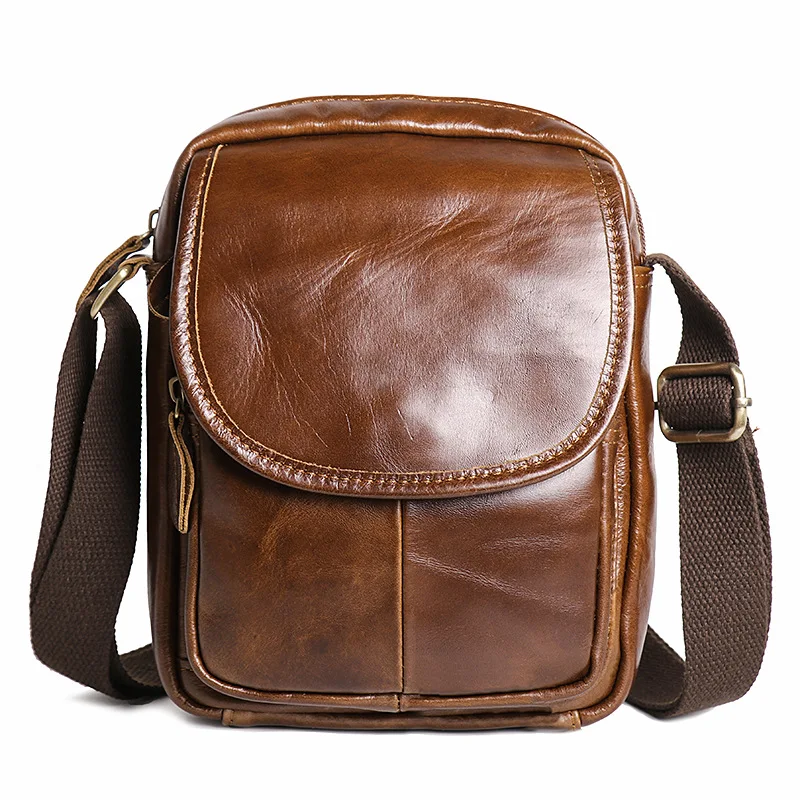 Men's genuine leather simple single-shoulder cowhide crossbody bag, large-capacity iPad storage, fashionable man