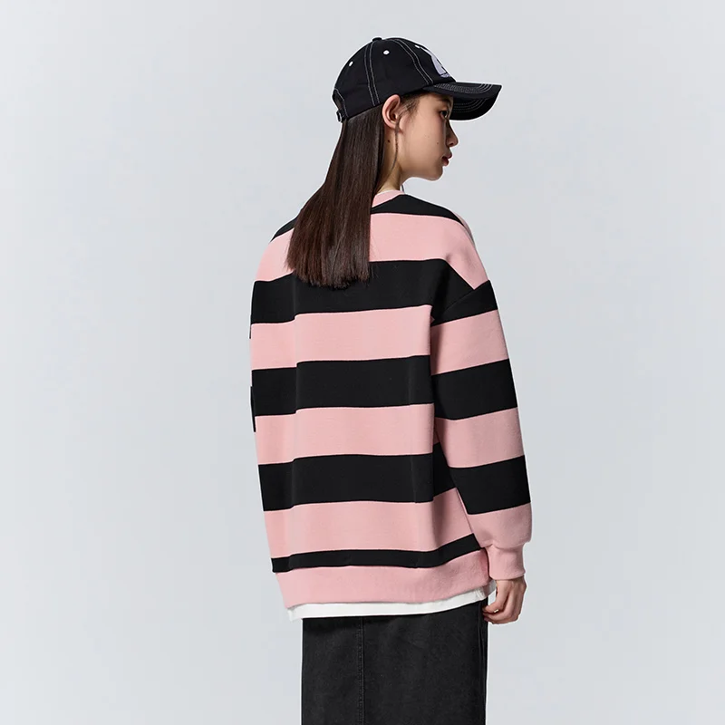 Semir Sweatshirt Women Mid-Length Spliced Pullover Sweet Cool Winter Trendy Loose Letter Striped Shirt