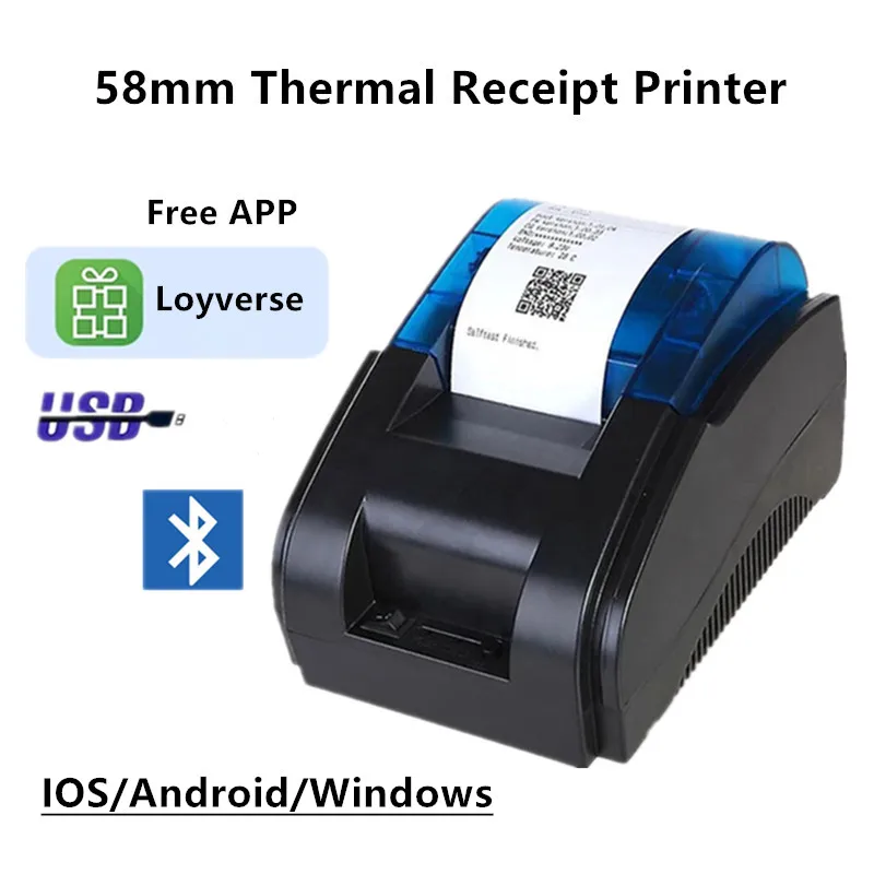 58MM Desktop Thermal Printer USB Wireless Bluetooth Thermal Receipt Printer 203DPI Barcode Logo Ticket Bill Printing