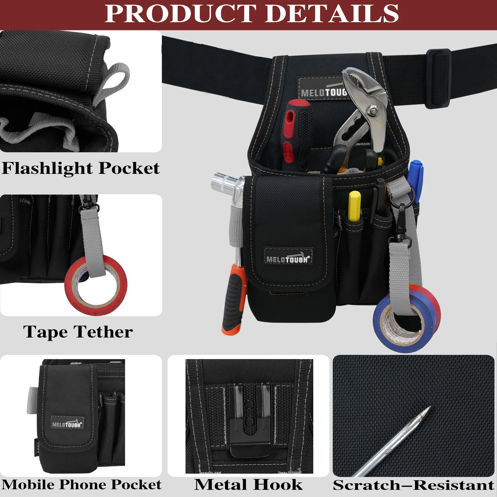 Small Tool Pouch with Belt Clip, Pocket Tool Belt Pouch,Electrician Clip on Tool Pouch, Multi-Pocket Tool Organizer