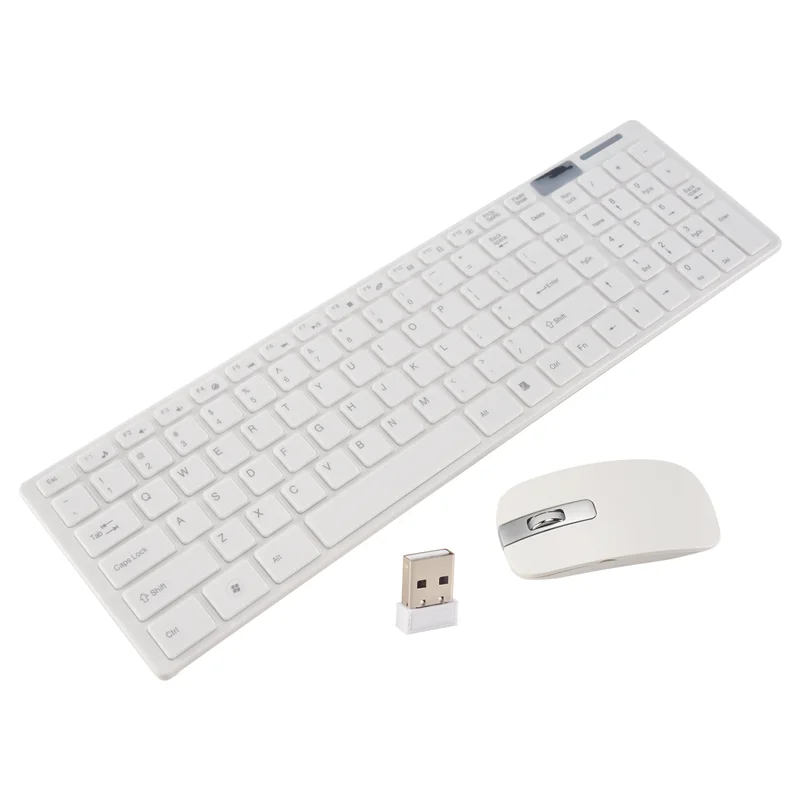 

Compact Wireless Slim White Keyboard + Wireless Optical Mouse Set For PC And Laptop