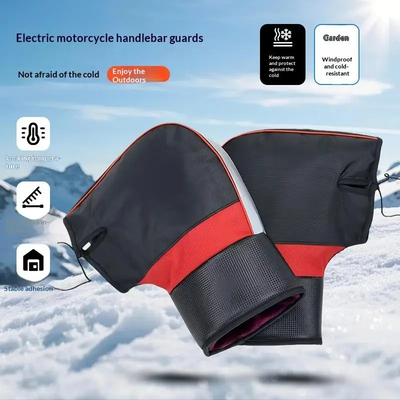 1 Pair Motorcycle Handlebar Gloves Muffs Winter Cycling Gloves Waterproof Handlebar Cover Mitts Snowmobile E-Bike Thermal Gloves