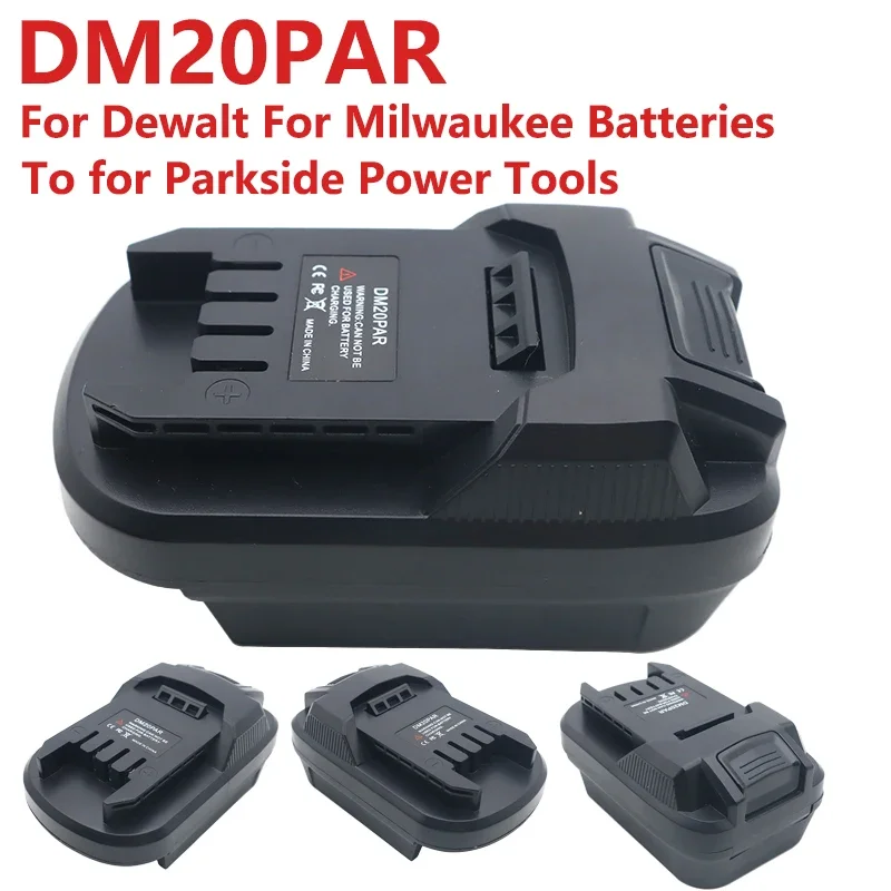 

DM20PAR Battery Adapter for Dewalt 20V for Milwaukee 18V Li-Ion Battery Convert To for Parkside X20V Power Tool Battery Use