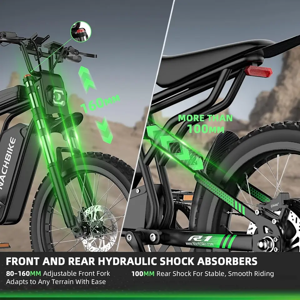 NACHBIKE R1 2000W Electric Dirt Bike 40MPH Electric Bike 60V25Ah Battery Max 50Miles Dual Hydraulic Brake Full Suspensions Ebike image 4