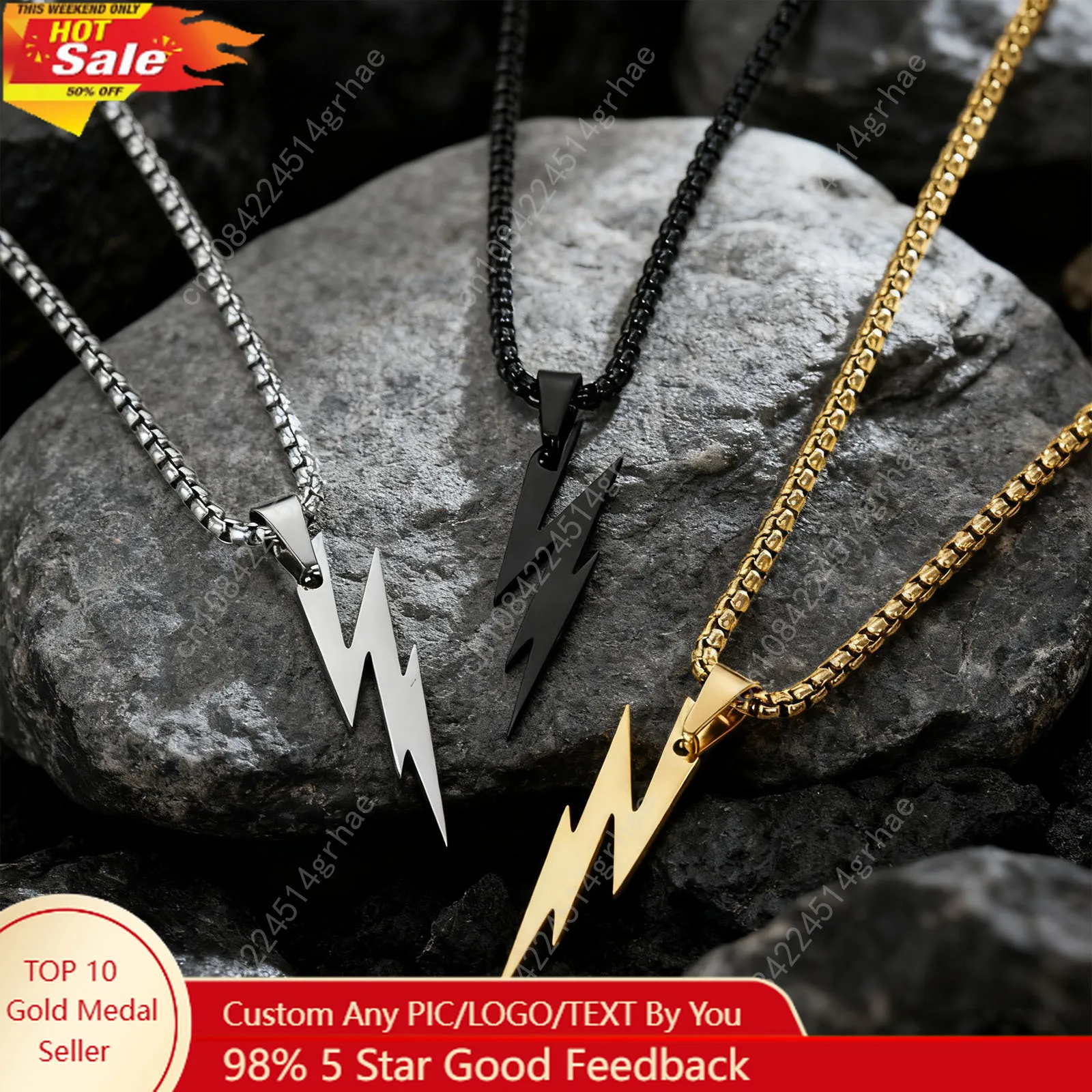 

Punk Lightning Pendant Necklace for Men Boys,Waterproof Stainless Steel Pendant Necklace,Hip Hop Trendy Jewelry Gifts