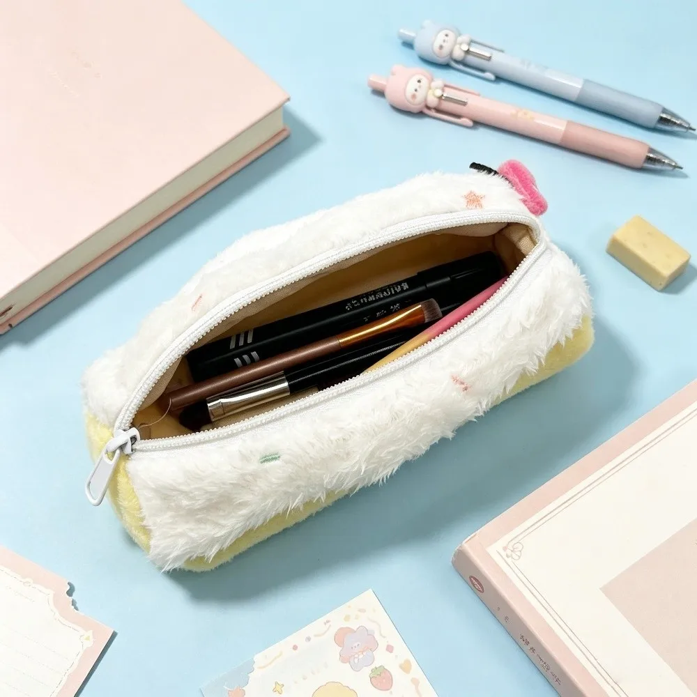 Durable Pencil Case Star Embroidery Swiss Roll Shape Pen Bag Large Capacity Soft Fluffy Stationery Pouch School Supplies