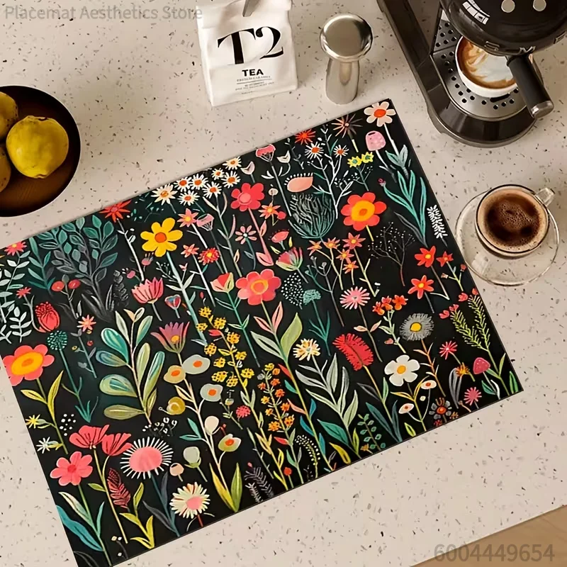 1PC Floral Printed Placemat Coffee Machine Insulation Mat Household Bathroom Absorbent Anti Slip Hot Cup Mat Kitchen Supplies