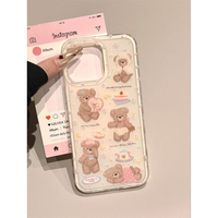 Korea Pink Cute Floral Love Bear Phone Case for iPhone 16 Pro 15 14 13 12 11 Promax Plus Fashion High-end Minimalism Back Cover