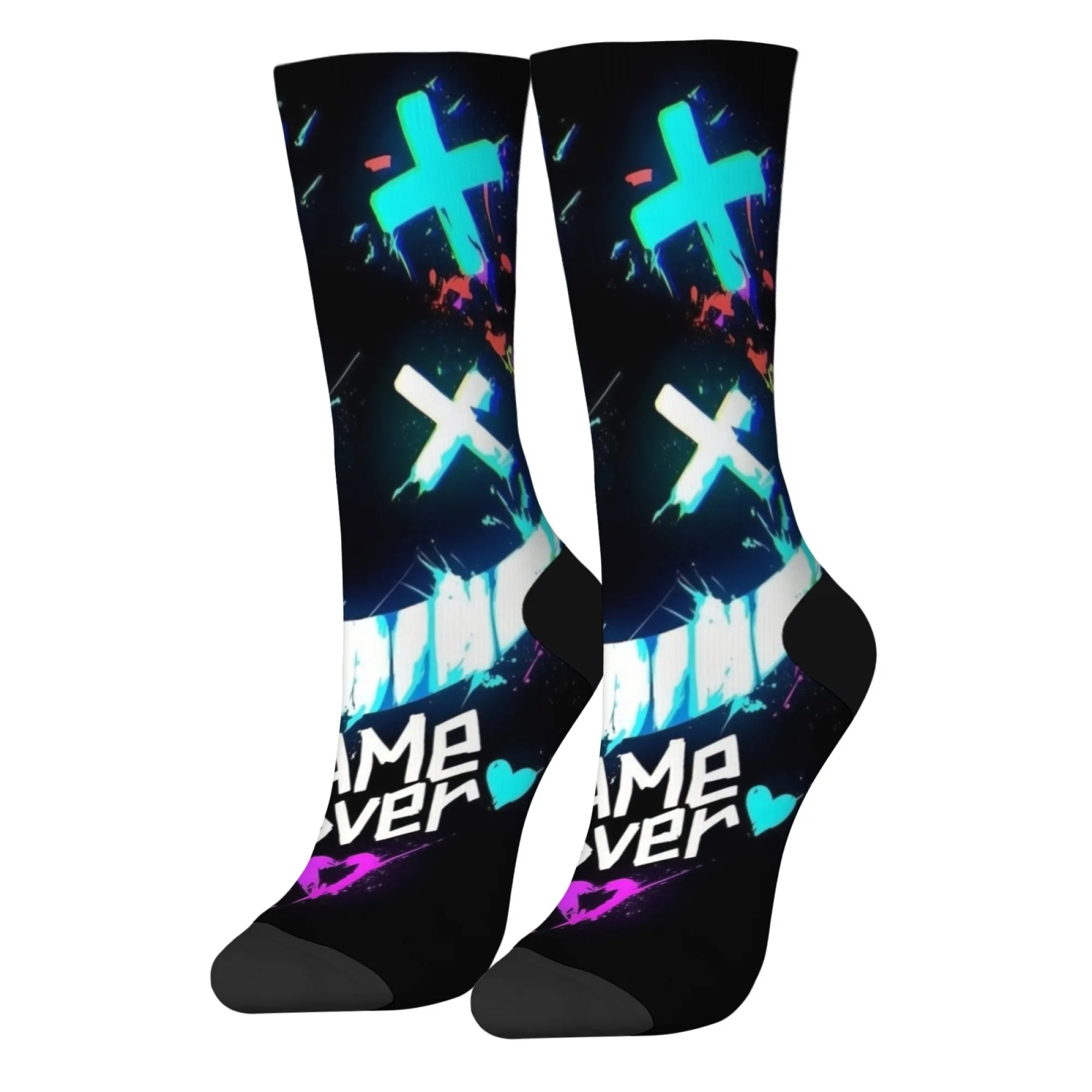 Game Over neon graffiti funny men's socks Harajuku style novelty happy crew socks crazy street hip-hop personality trend socks