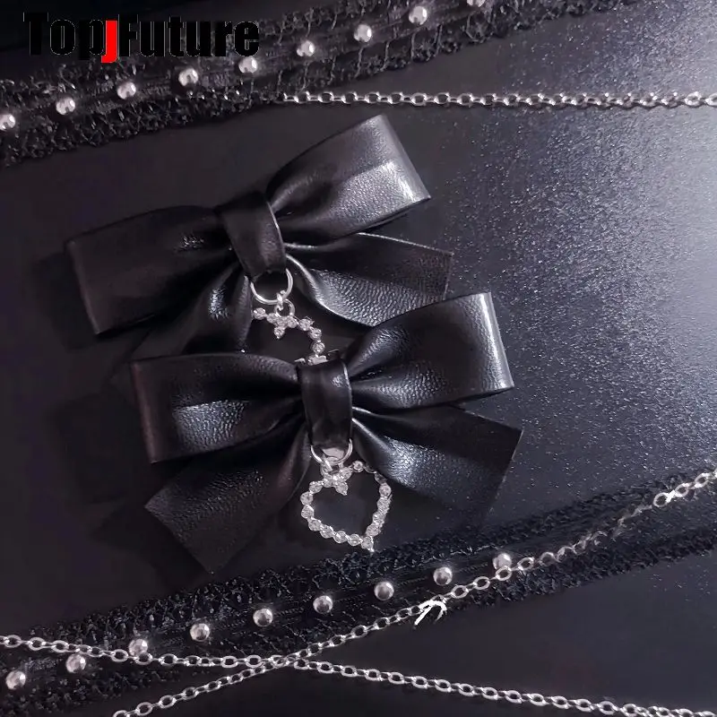 Mini Japanese Dark Rere Bow Shoe Clips Original Handmade Back Heel Decorative Clips Lolita Gothic Y2K Women Shoe Accessories