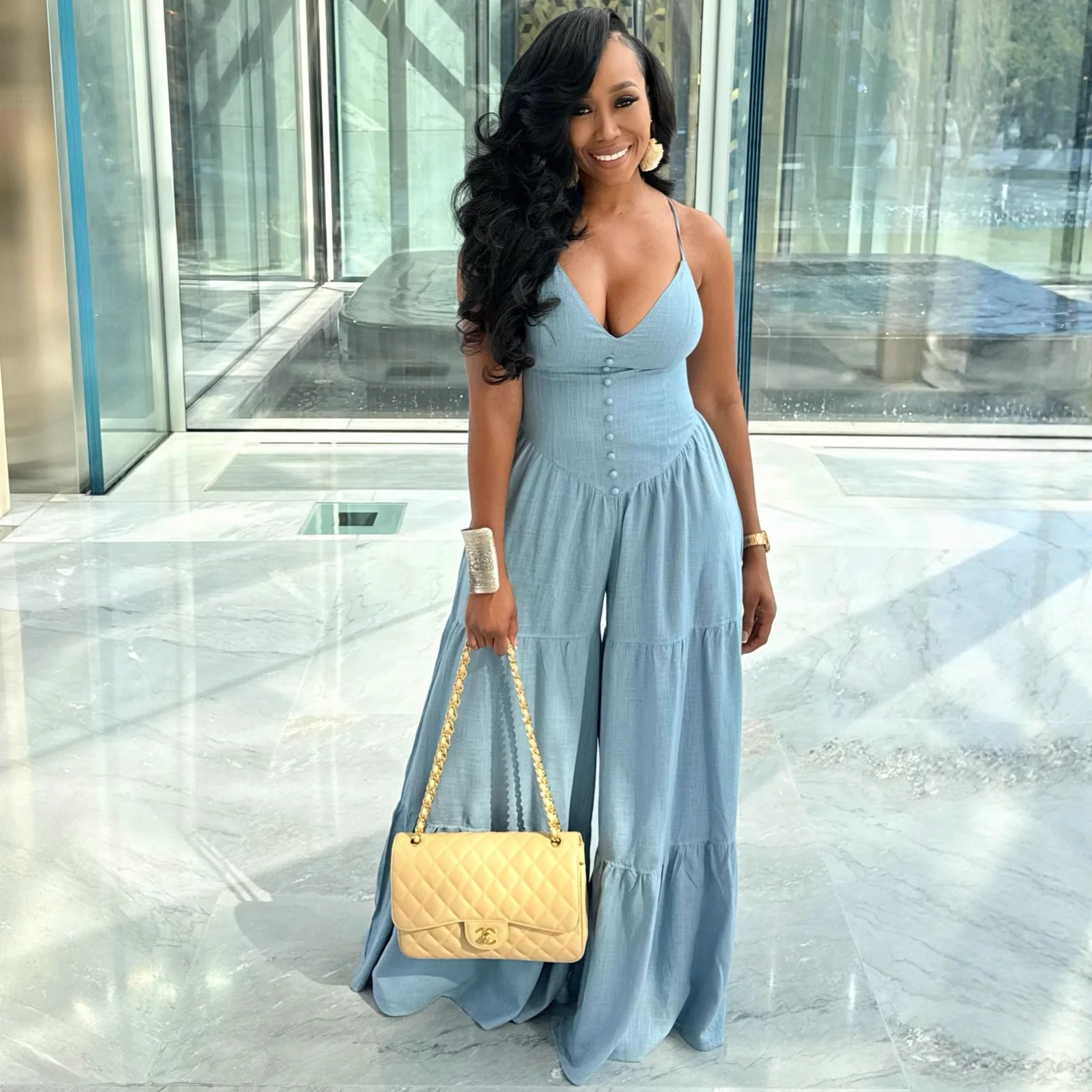 

Women Long Jumpsuits High Waisted Romper Sleeveless Deep V Backless Straight Solid Thin Loose Fit Casual Office Lady Summer 2025