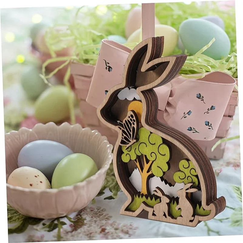 

G6-Hollow-Out Ornament, Wooden Bunny, Wooden Decorations, Easter Wooden Adornments