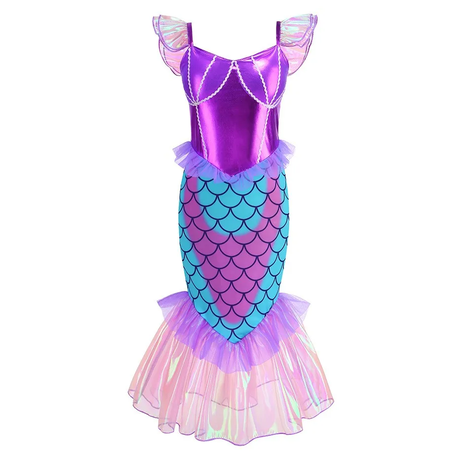 Disney Little Mermaid Ariel Princess Dress for Girl Cosplay Halloween Siren Ariel Disguise Party Role Play Various Mermaid Dress