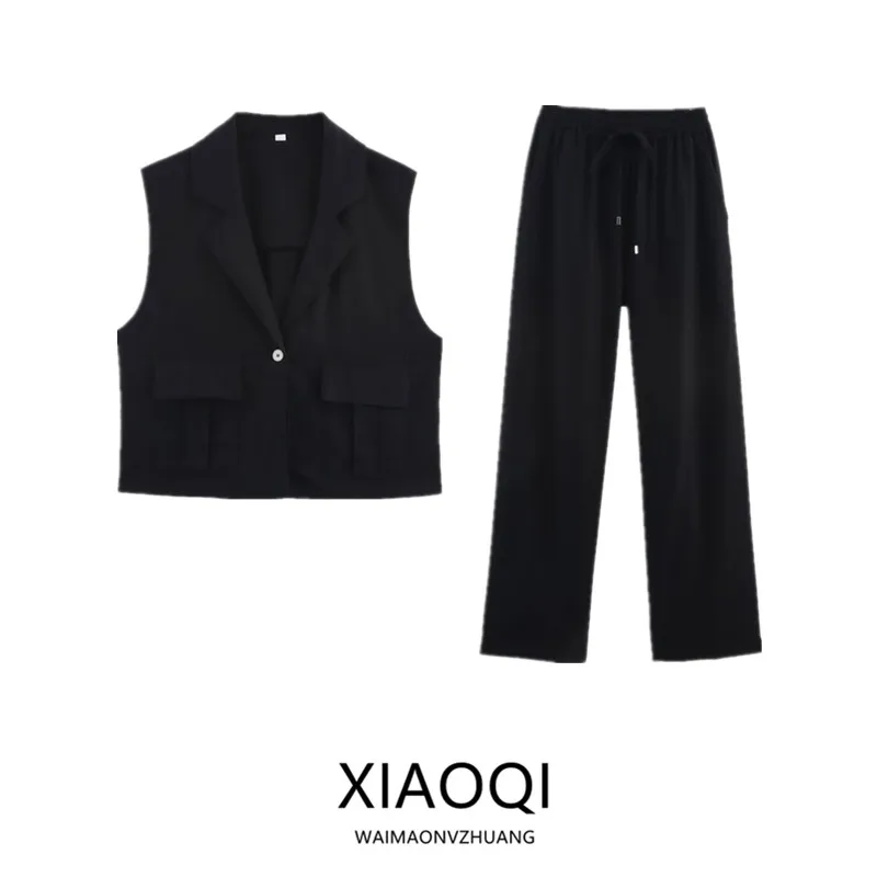 Conjunto de Moda Fena Verão 2025 Colete de Linho Mistu com Gola e Calças Conjunto de Nova Chegada E para Traba...