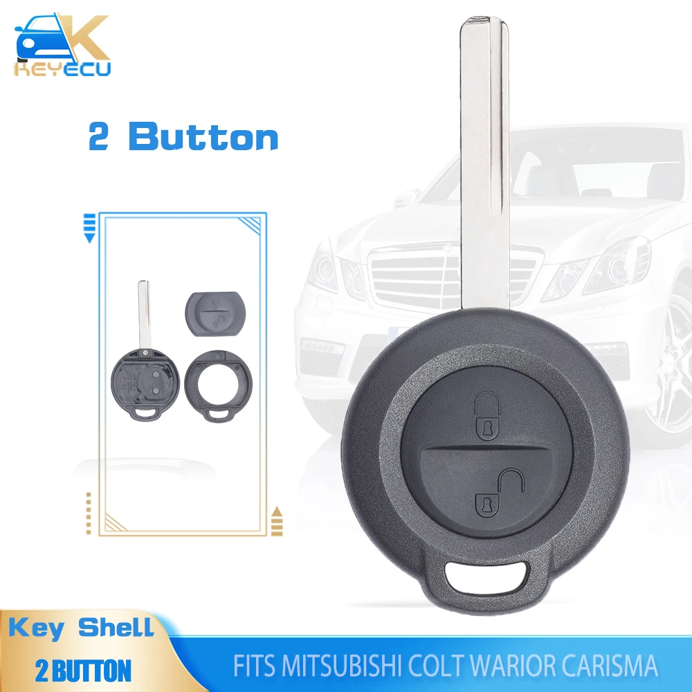 

KEYECU 2 Buttons Remote Key Shell Case Housing With Uncut Blade Fob Replacement for Mitsubishi Colt Warior Carisma Spacestar