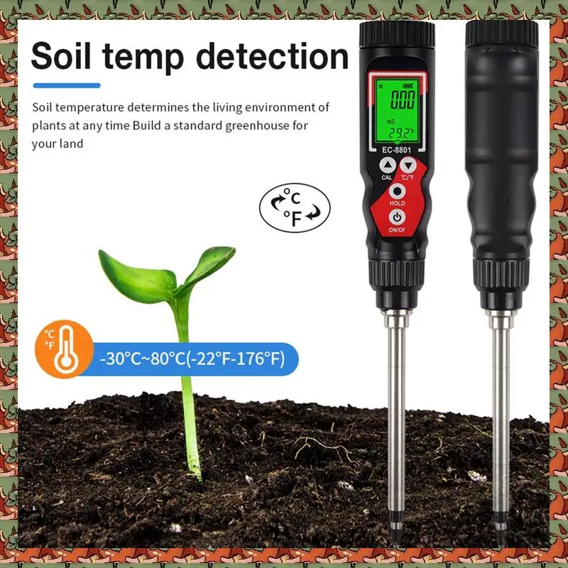 

ABLQ EC Soil Detector Digital EC Temperature Soil Tester Electrical Conductivity Soil Meter For Potted Plants Garden