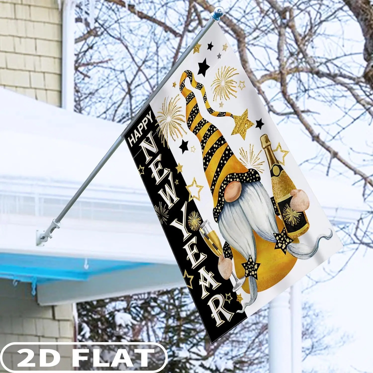 1 قطعة سنة جديدة سعيدة 2026 جنوم حديقة الزخرفية العلم ، البوليستر دائم 12x18 بوصة/28x40 بوصة الذهبي ستار عطلة حفلة في الهواء الطلق #4