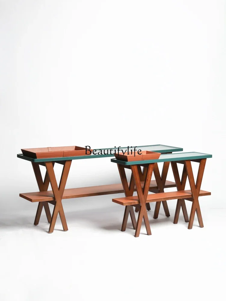 N Color Matching Double-Layer Ash Wood Side Table Storage Console Tables