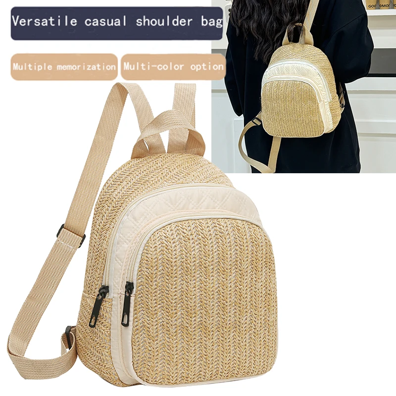 

Unisex men's and women's double-shoulder backpack, fashionable and artistic summer straw woven versatile casual backpack