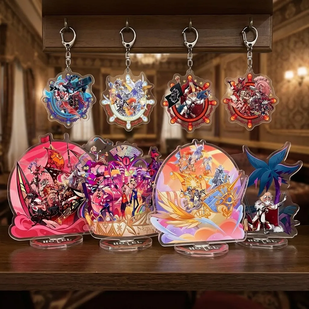 Hazbin Hotel Anime Acrylic Standee Keychain Double Sided Pirate Ship Group Character Desktop Display Collectible Gift
