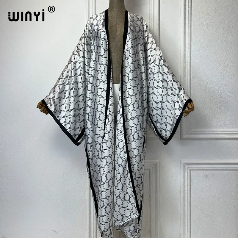 WINYI พิมพ์ชุดกิโมโนชุดหลวมสําหรับผู้หญิงหลวมเสื้อสเวตเตอร์ถักชุดชายหาด kaftan บิกินี่ cover up ชุดราตรียาวลงเสื้อ