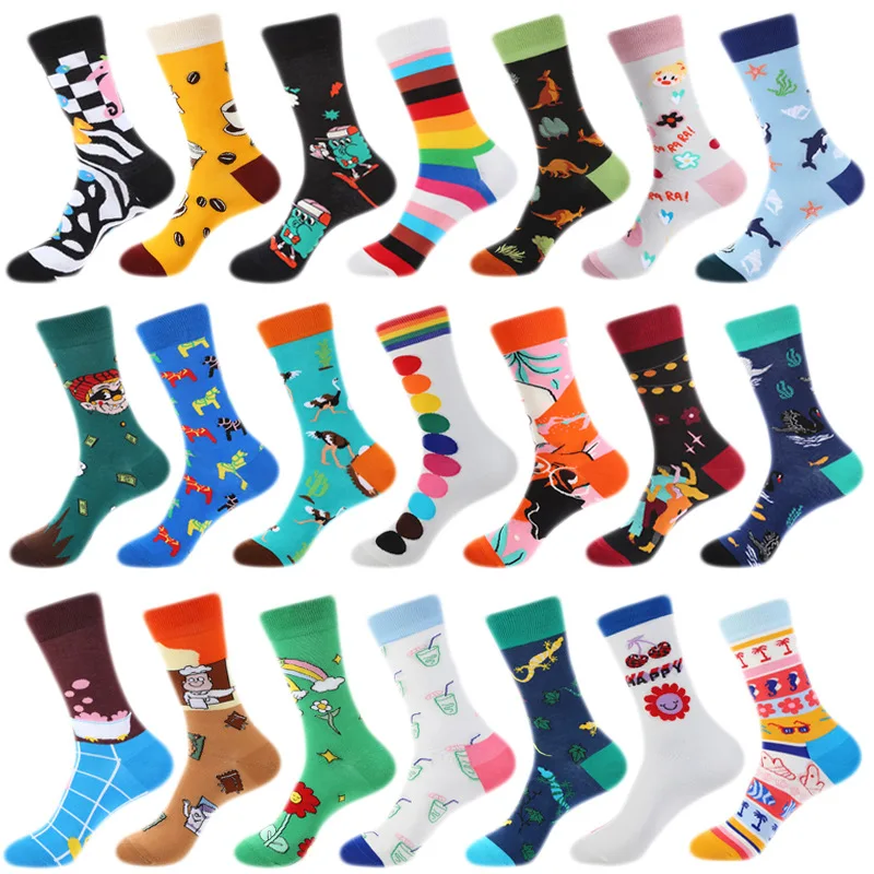 Chaussettes en coton de style américain pour femmes, mode de rue, jolies chaussettes d'animaux heureux, filles décontractées, drôle, hip hop, planche à roulettes, robe colorée, Sox