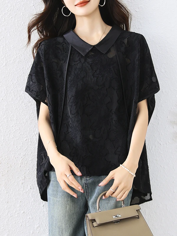 

New Chinese Sle Embroidered ort Sve irt Women's Loose Hollow out Top Summer 2025 Faionable Mommy Casual Blouse