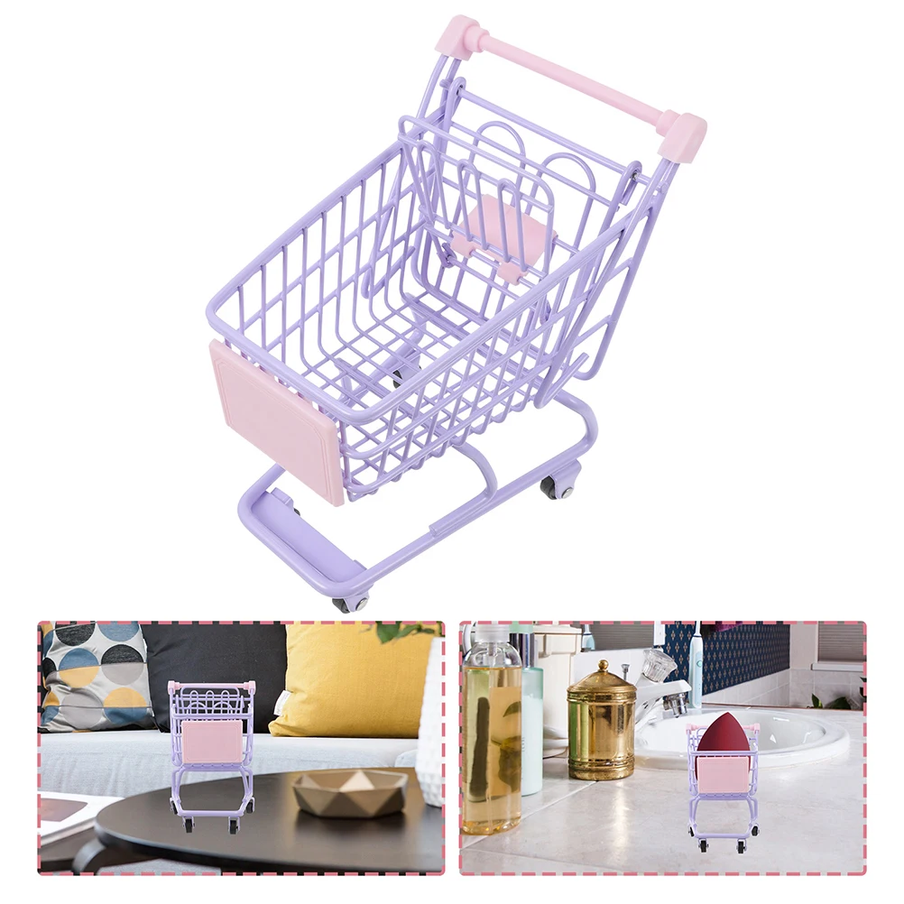 1pc ミニチュアショッピングカート小さなスーパーマーケットトロリーデスクストレージオーガナイザーかわいい家の装飾ギフトバレンタインの誕生日クリスマス