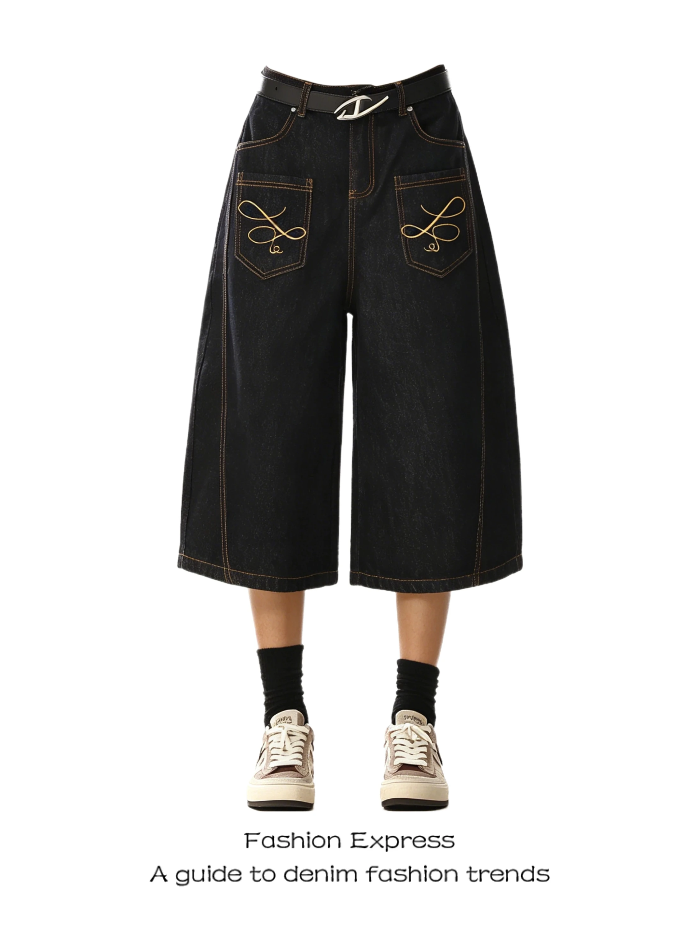 

Summer Seven-Point High Waist Wide Leg Jeans Women's Vintage American Style Slimming Casual Loose Fit Denim Shorts