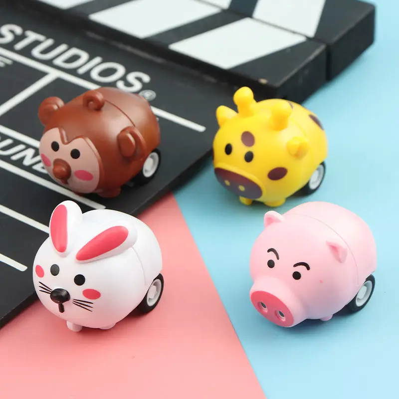 

50pcs The Cute Animals Mini Plastic Pull Back Car Set Engineering Vehicle Model for Kids Boy Gift Pig Rabbit Tiger Diecasts Toy