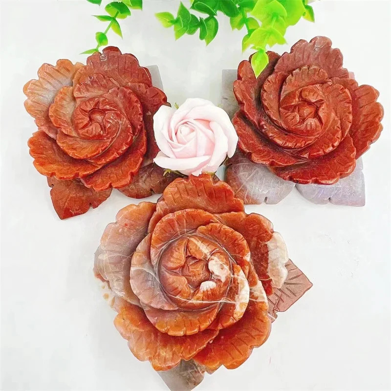 

3.5inch Natural Ocean Jasper Flower Carving Quartz Gemstones Witchcraft Home Decoration Craft Gift 1pcs