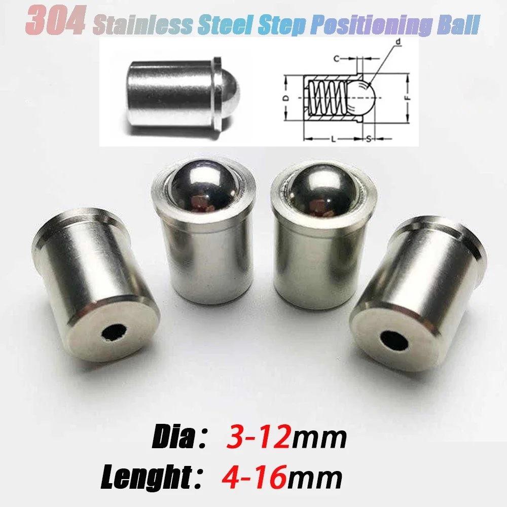 3/4/5/6/8/10/12mm 304 Stainless Steel Ball Plunger Push Fit Ball Spring Ball Plungers Press Type Spring Plunger Set Screw