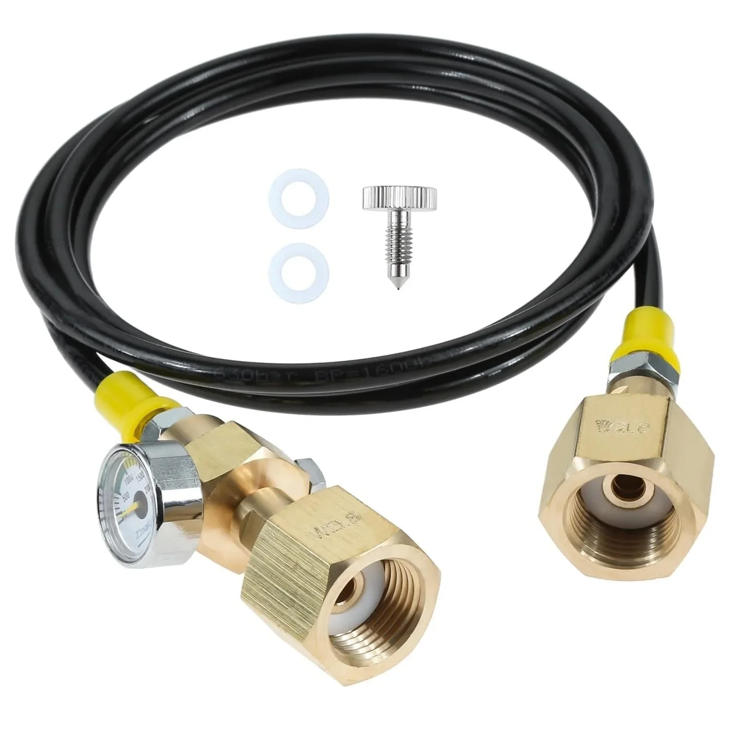 

1.5m CO2 Transfer Hose 2000PSI Pressure Gauge 2 x W21.8-14 Thread Connection for Transferring CO2 From 1 Large Bottle To Another