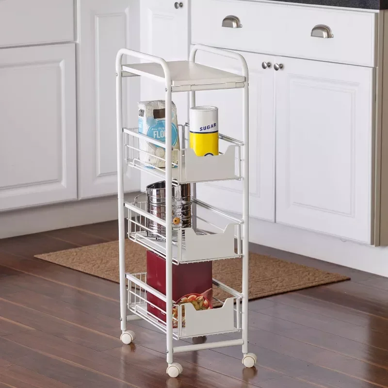 4 Tier Slim Cart with Pull-Out Baskets trolley cart  kitchen rolling bar storage furniture tea folding cart