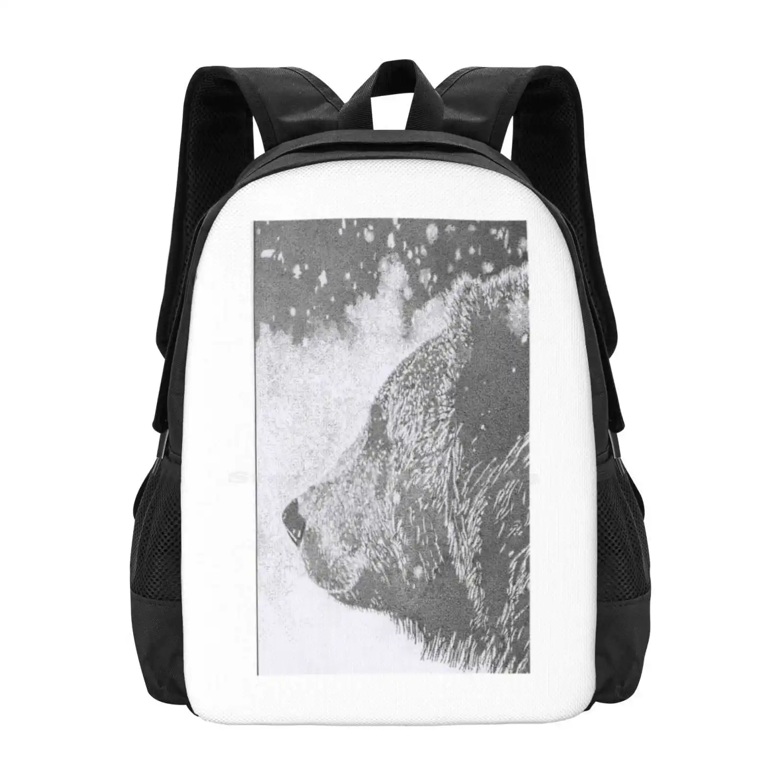 Bear In The Snow Backpacks For School Teenagers Girls Travel Bags Bear Black And White Traditional Art