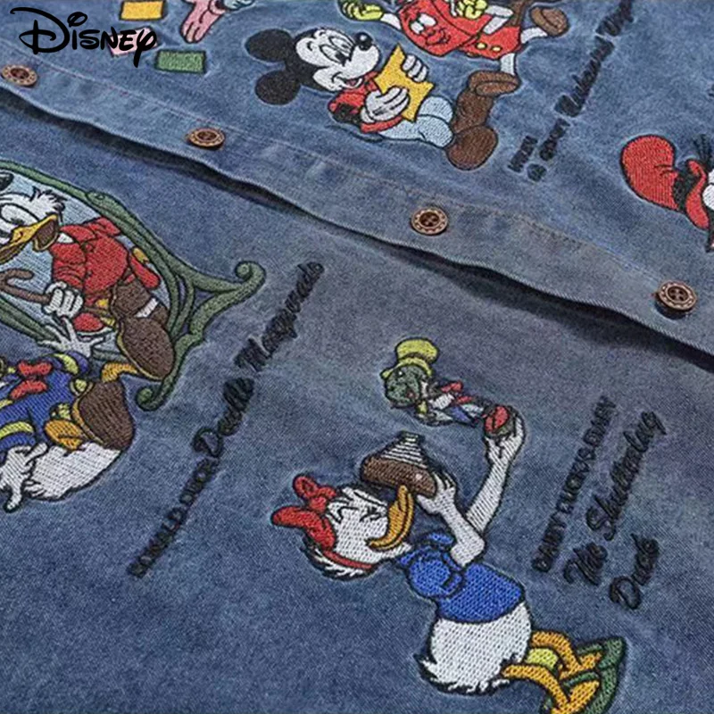 Disney 2024 New Arrival Top Fashion Cotton Embroidery Mickey Mouse Loose Ins Cartoon Large Size Casual Cowboy Shirts