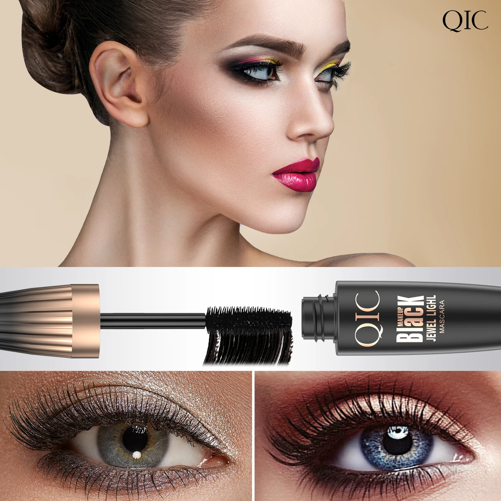 4D 방수 속눈썹 마스카라 Rias 도구 컬링 두꺼운 얼룩 방지 오래 지속되는 뷰티 메이크업