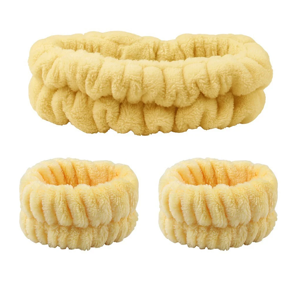 Douhoow Flannel Headband Fluffy Skincare Hairband and Scrunchies Cuffs for Shower Spa Headband and Wristband Set Headwear