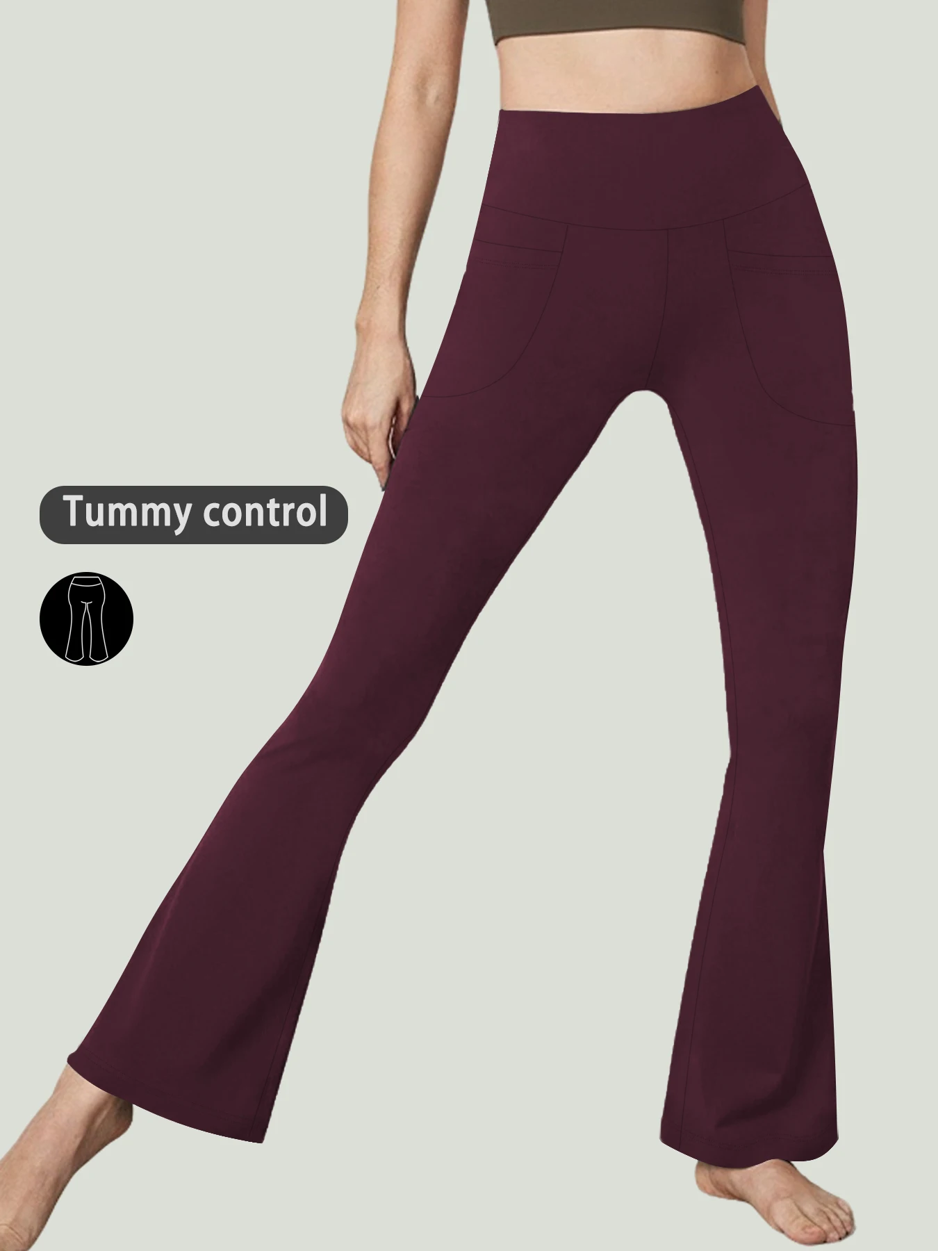 

Женские супермягкие расклешенные брюки с карманами и высокой талией для контроля живота, тренировки, йоги, пуш-ап, тренажерный зал, фитнес, леггинсы, брюки-клеш