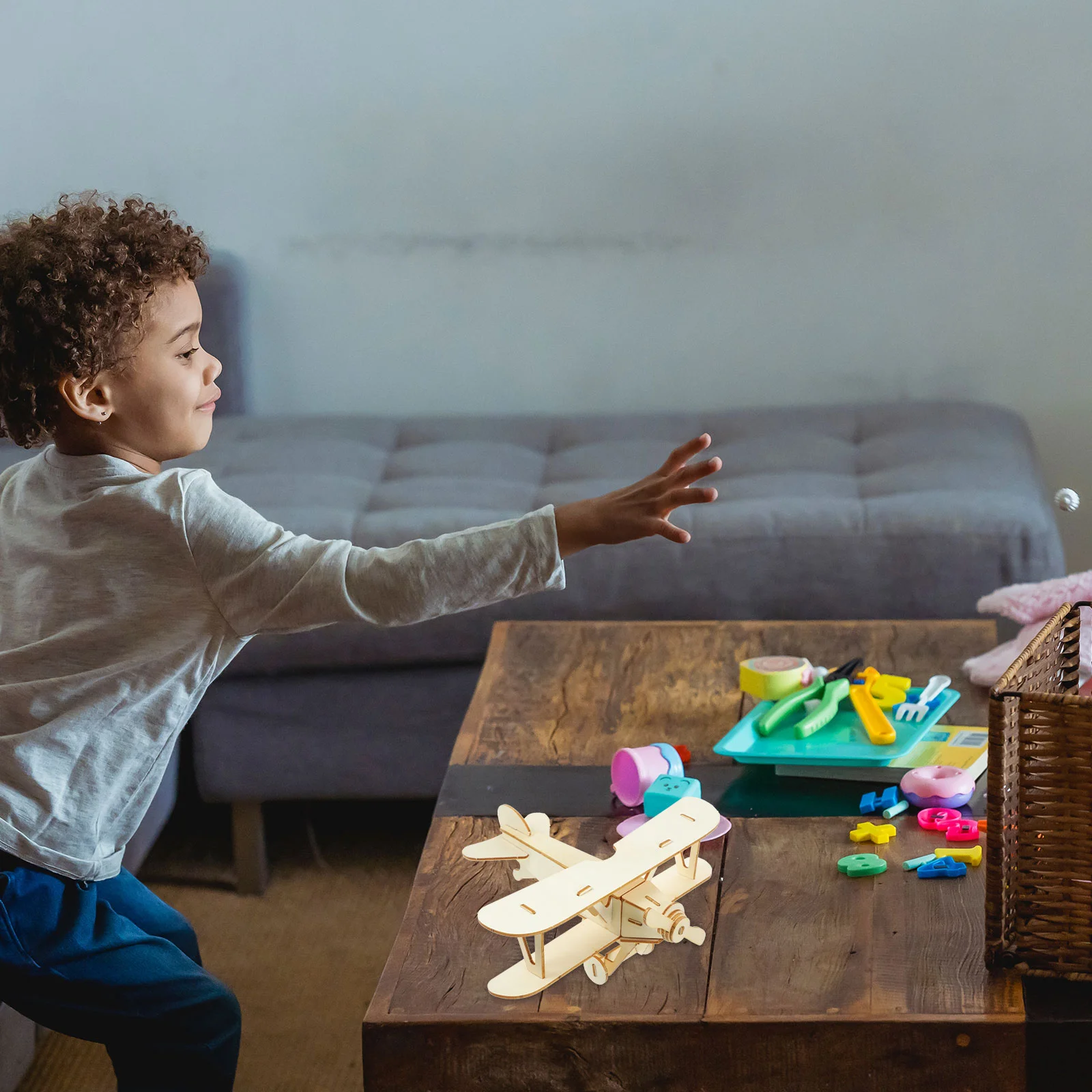 Houten doe-het-zelf puzzel handgemaakt monteren schilderij vliegtuig model speelgoed voor kinderen (houtkleur) monteren vliegtuig