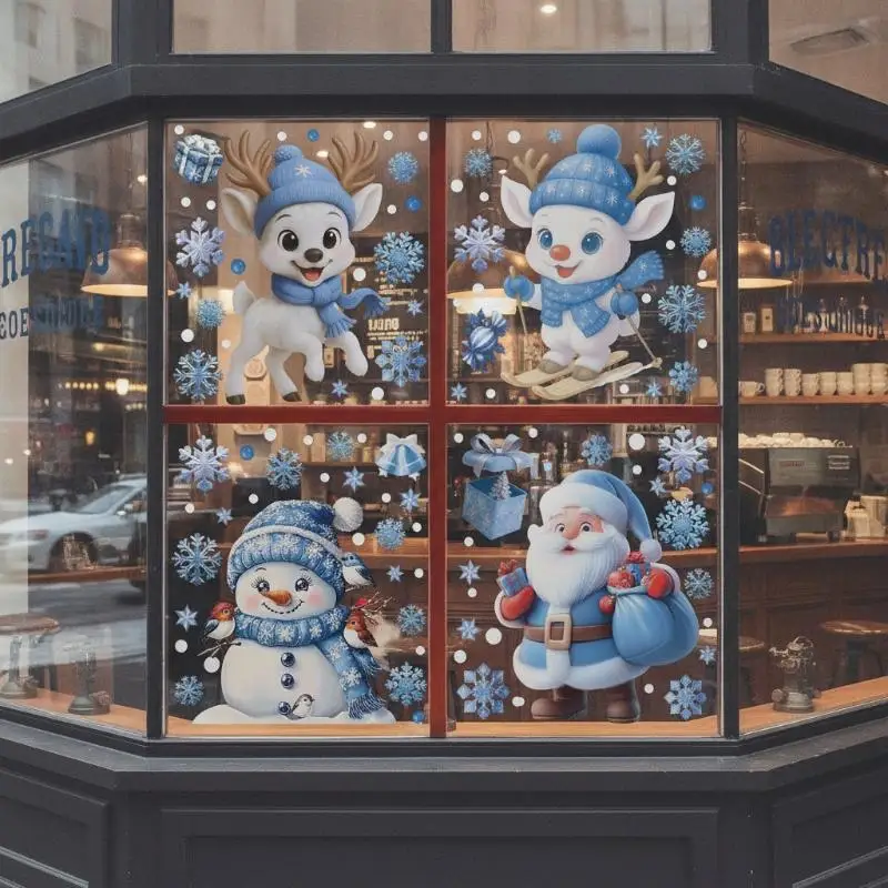Removable Static Christmas Window Stickers No Glue Reusable Xmas Themed Decals for Home Party Winter Decor